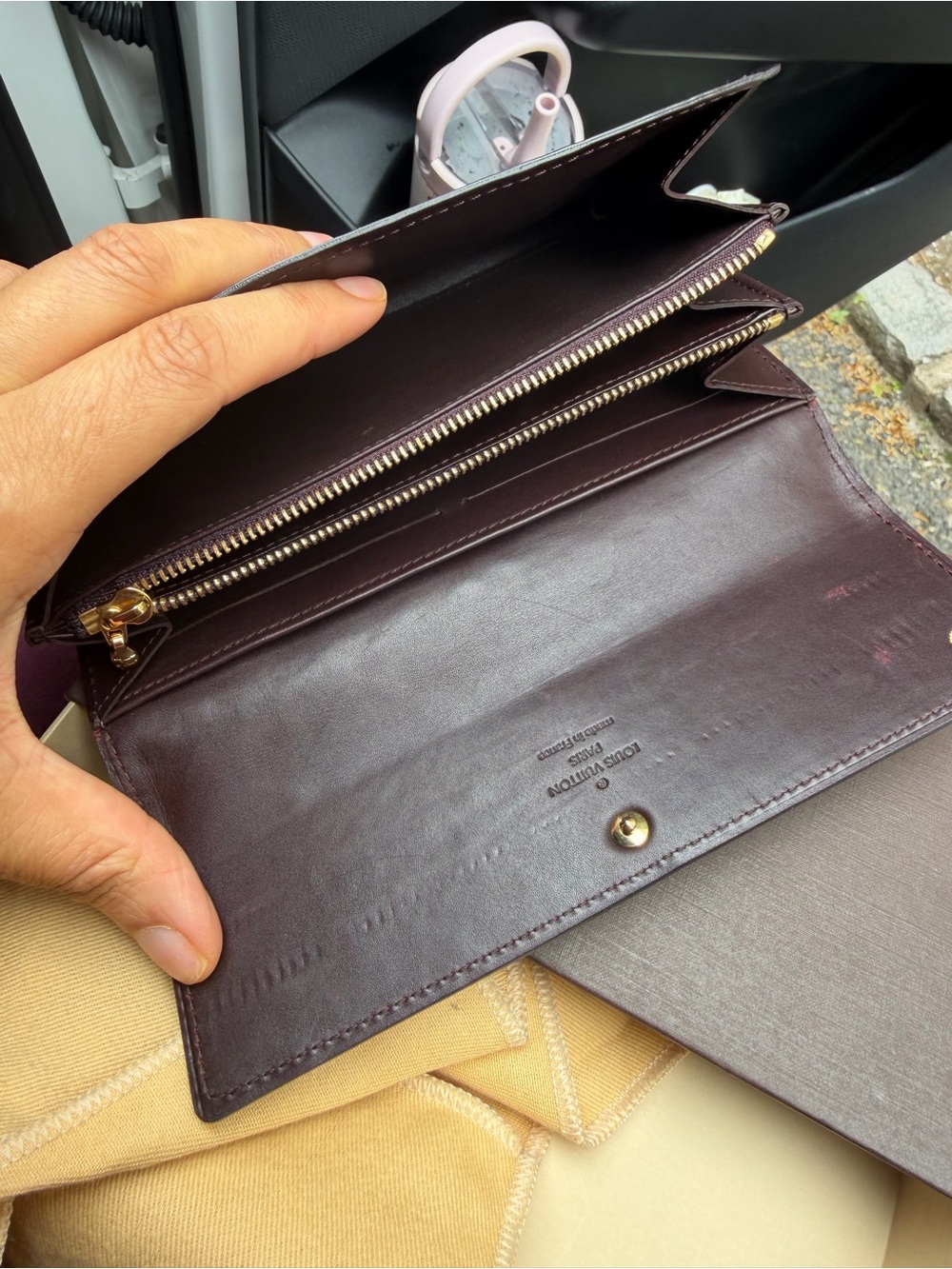 Louis Vuitton Vernis Sarah Wallet Burgundy Patent Leather Monogram Box Dust Bag - Picture 5 of 8